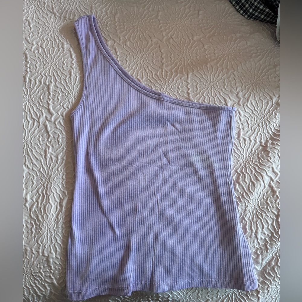 Anthropologie Purple One Shoulder Ribbed Tank Top, size small